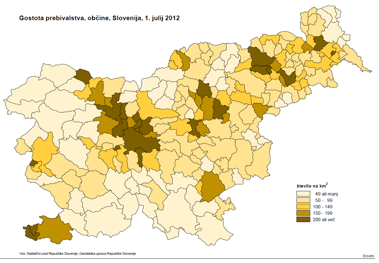 Gostota poselitve Slovenije po občinah