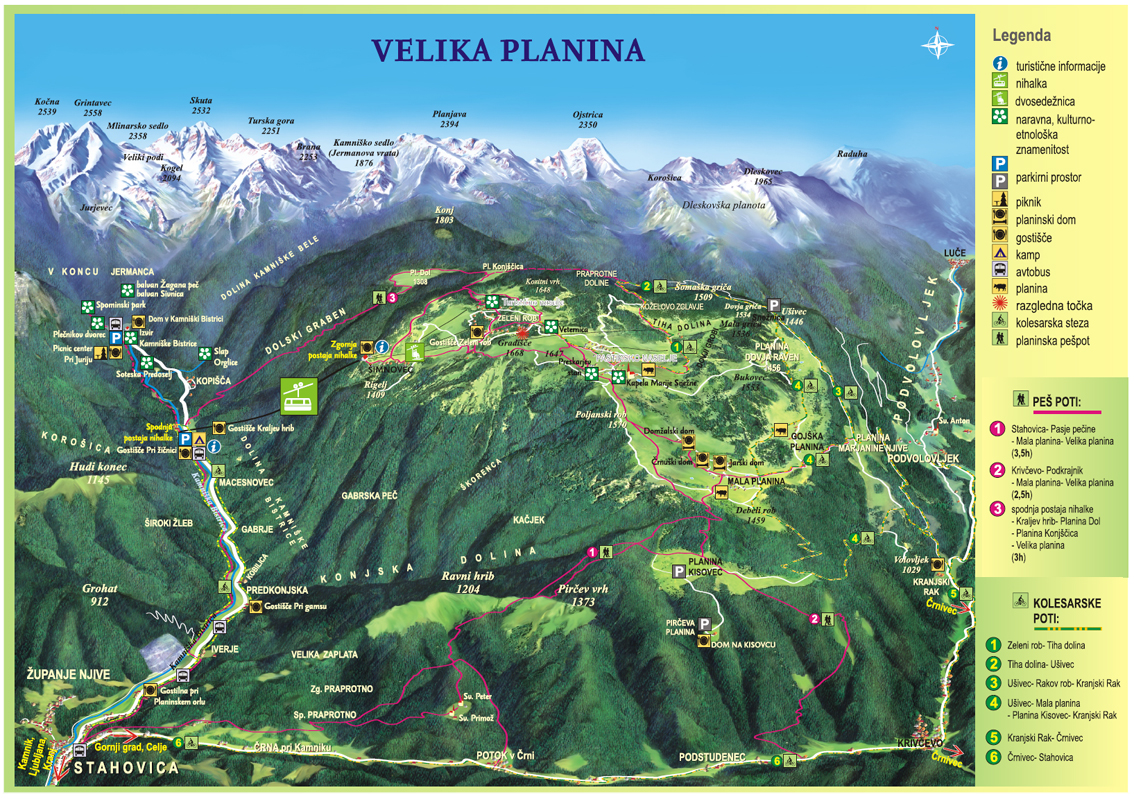 Pohodniški zemljevid Velike planine