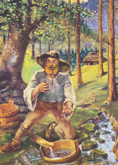 Škafar najde živo srebro (olje na lesonitu), Janko Trošt, 1953
