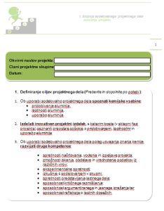 Prva stran predloge<br>za skiciranje projekta