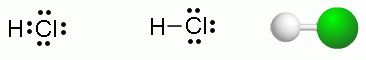 Strukturna formula in model molekule vodikovega klorida 